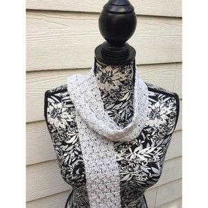 Scarf- Hand Crochet Silver Grey Glitter Scarf shimmering long light weig…